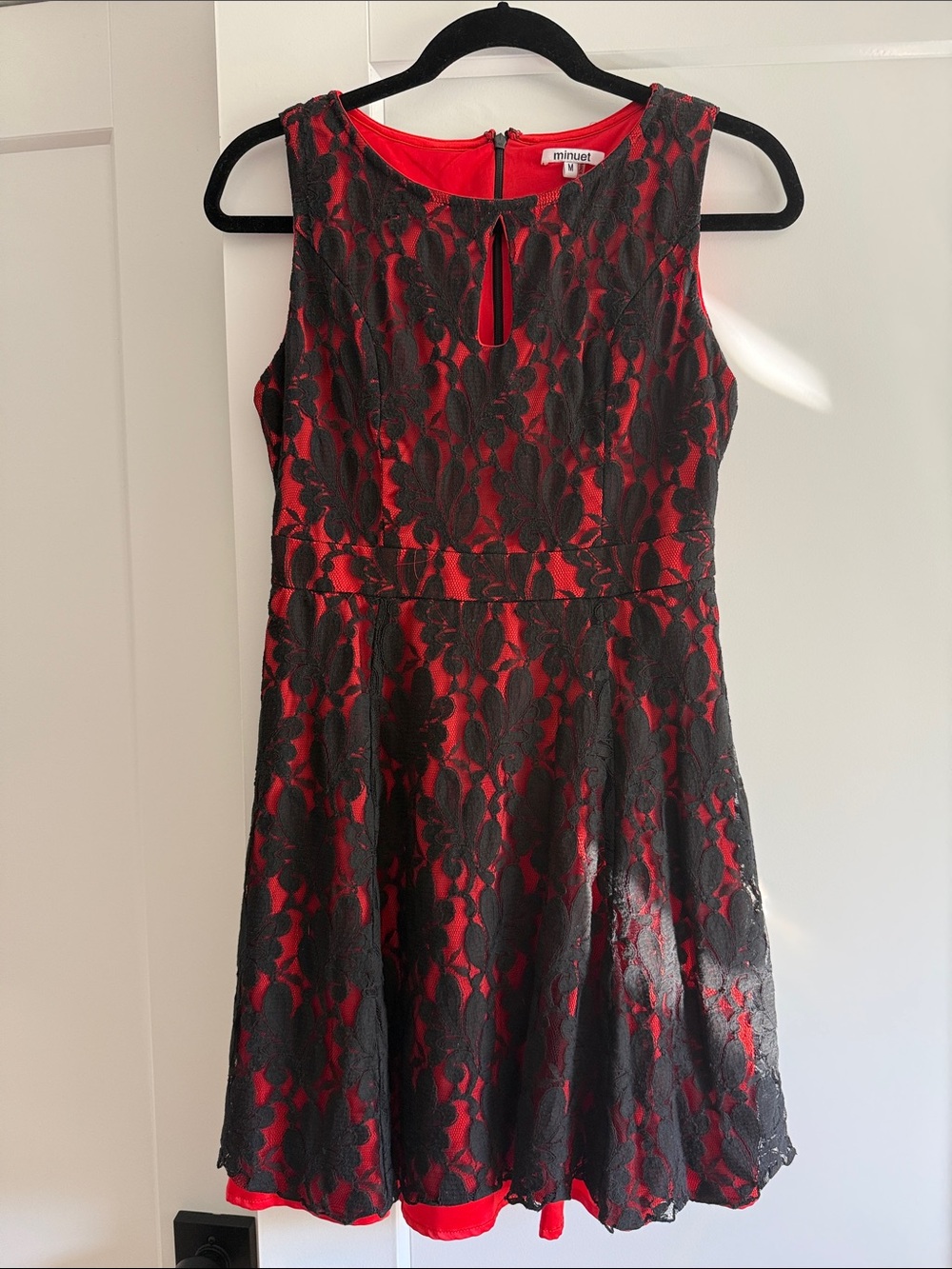 Minuet Petite Red & Black Lace A-Line Cocktail Dress